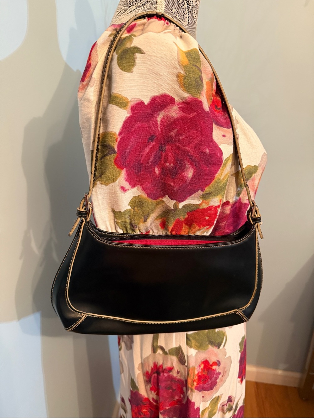 Nine West Black Shoulder Bag with Tan Trim